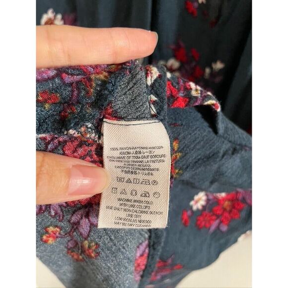 Free People Mini Swing Dress XS Blue Floral Long Balloon Sleeves Tunic Top - Picture 6 of 7